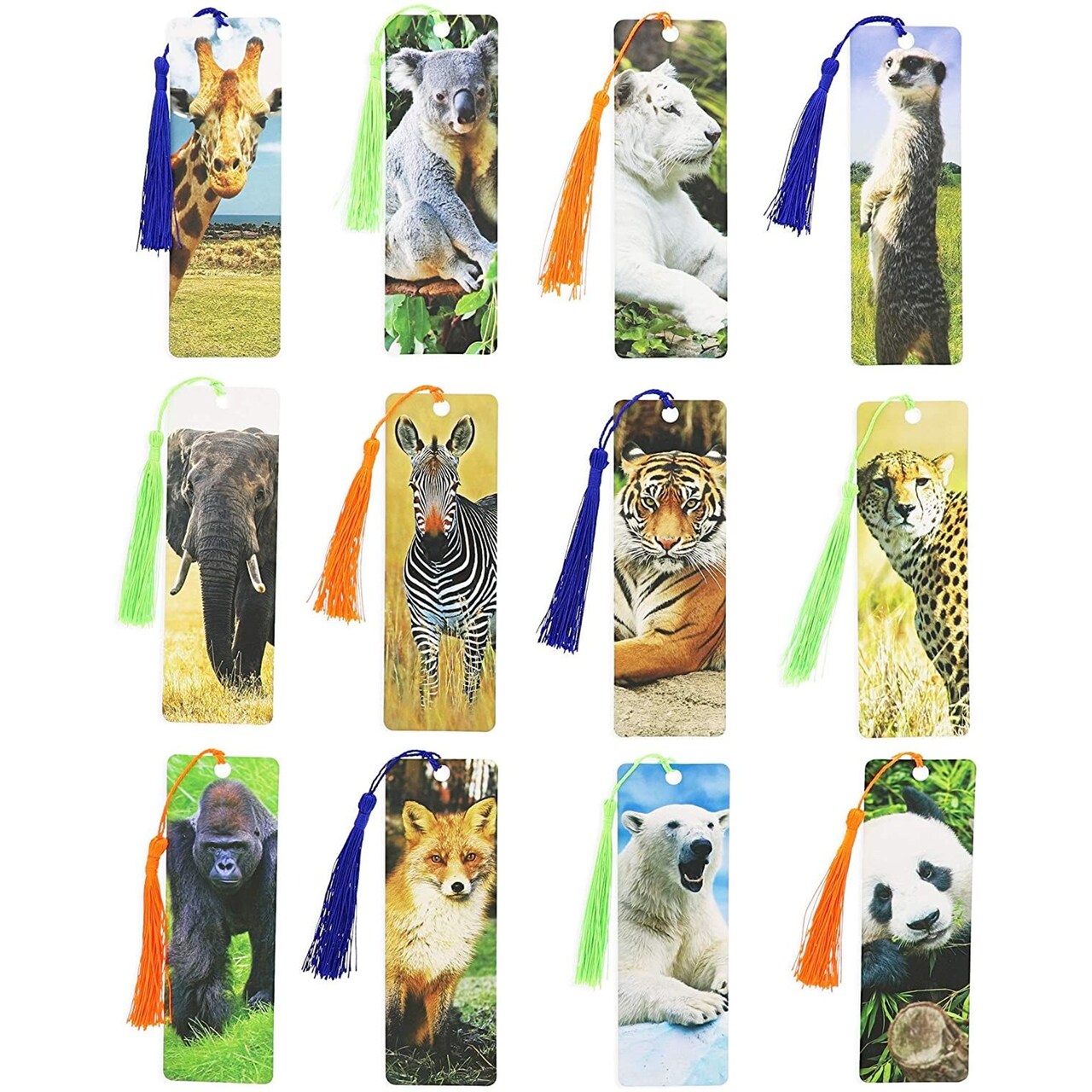72 Pack Wildlife Animal Bookmarks with Tassels for Kids School Supplies,  Book Fairs (6 x 2 In)
